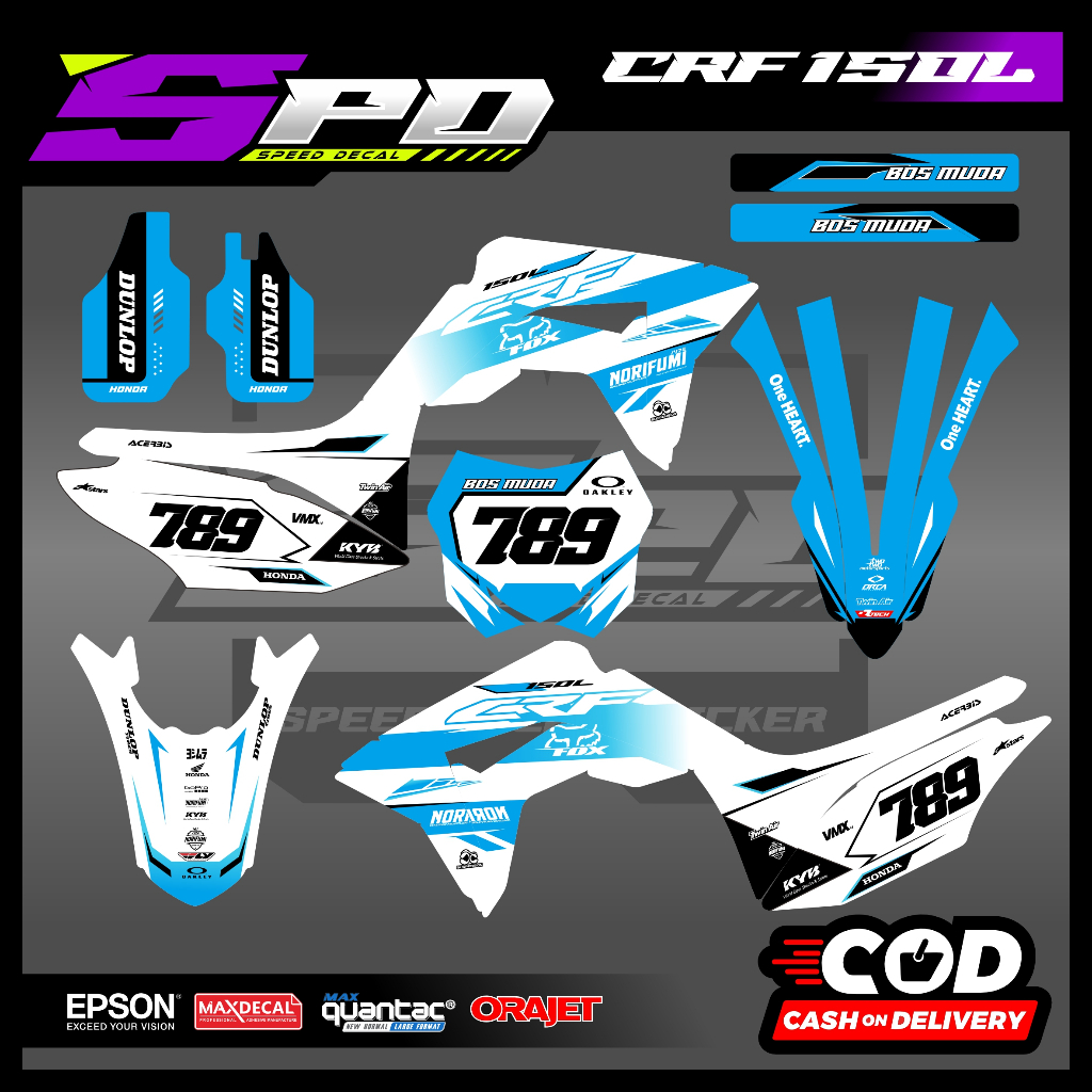 Decal crf 150 hologram pelangi - decal crf 150l putih biru simple