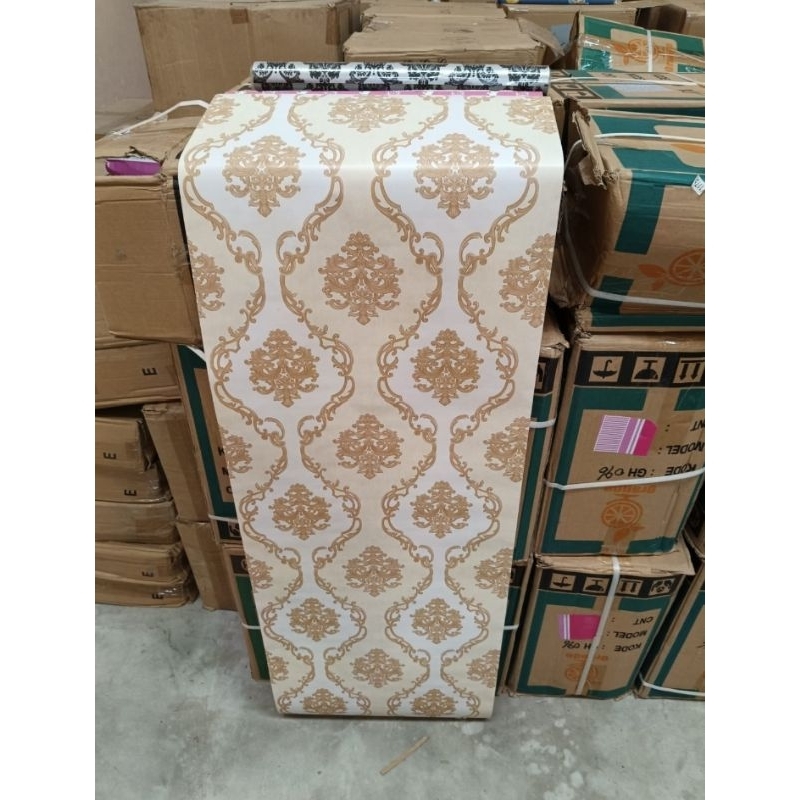 Wallpaper Dinding Ukuran 45cmx 10m motif Batik Gold  Karakter Motif cy1175 wallsticker wallfoam 3d P