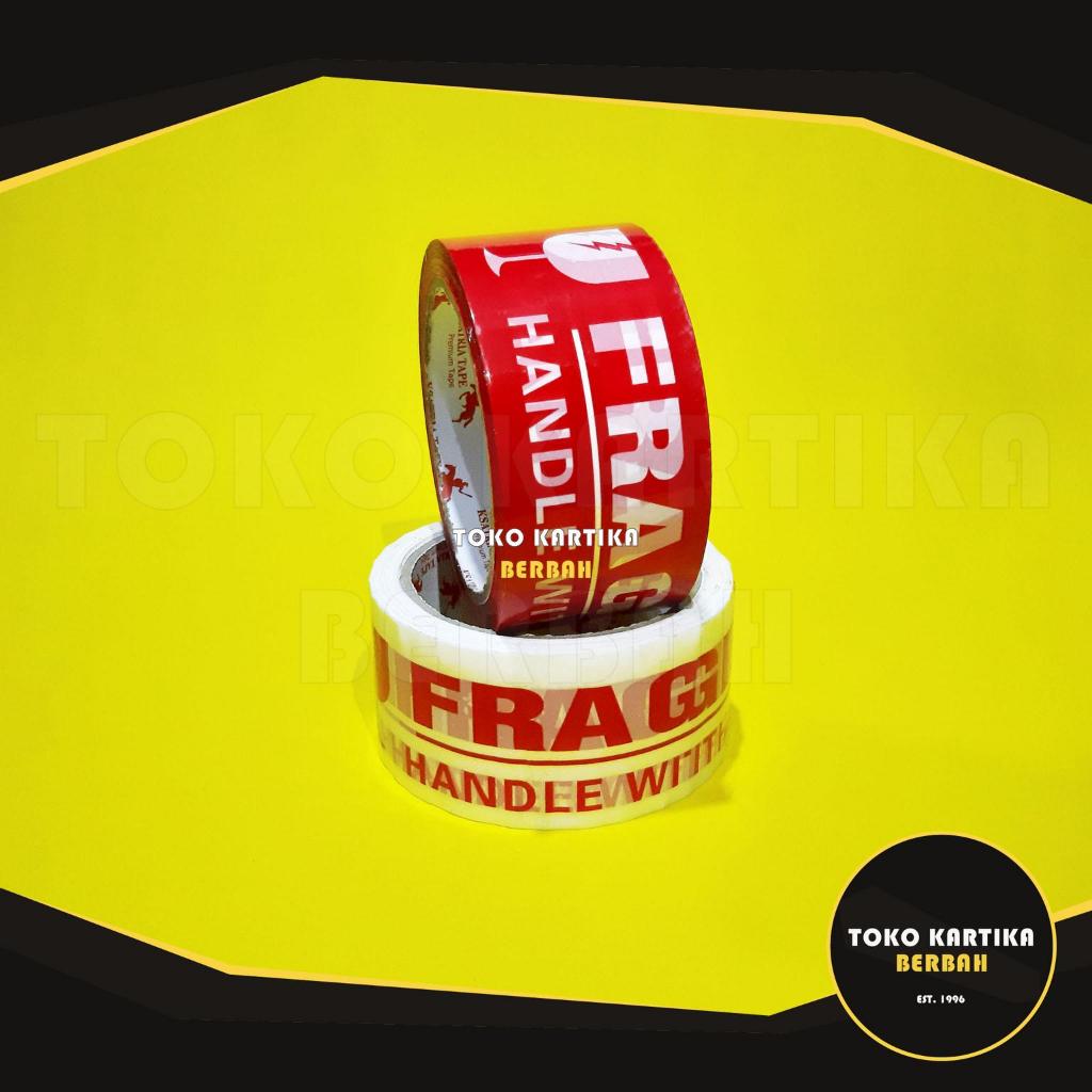 LAKBAN FRAGILE MERAH - PUTIH / LAKBAN PECAH BELAH / ONLINE SHOP / MARKETPLACE