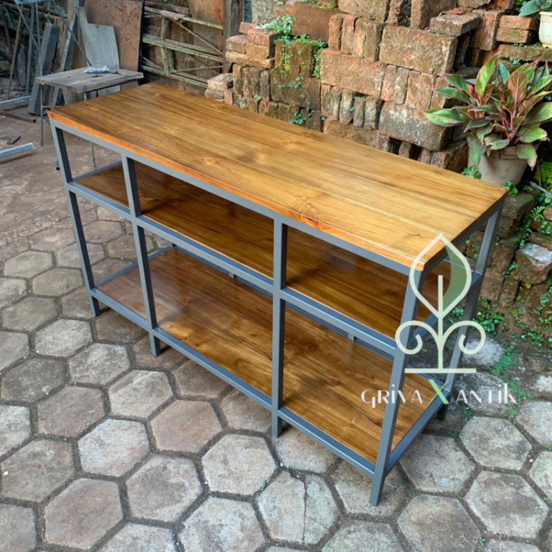 rak dinding industrial jati natural grey rak buku besi minimalis rak tv jati industrial modern