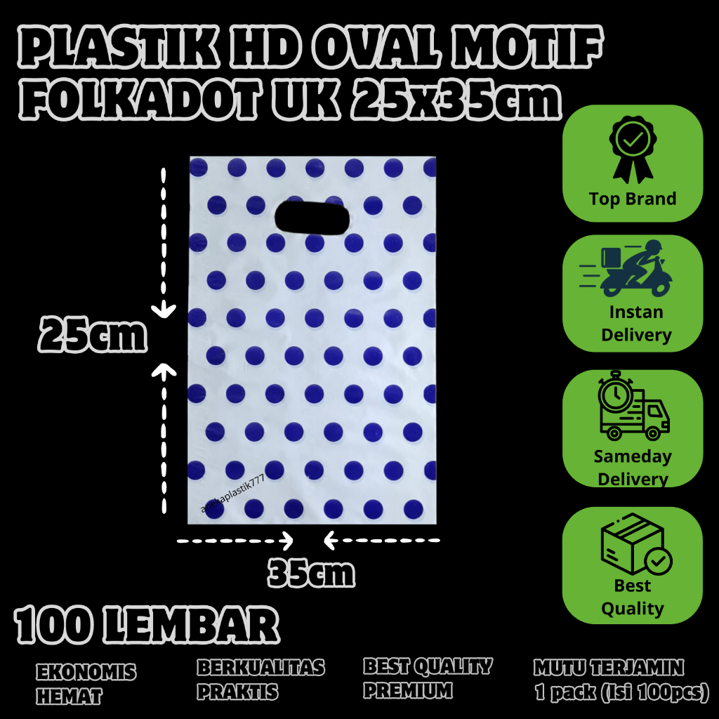 Plastik HD Oval Uk 25x35 MOTIF POLKADOT Isi 100 Lembar Merk KING SEVEN