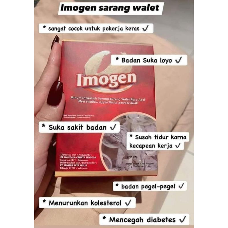 

imogen sarang walet isi 5 saset untuk pegal,lerih,loyo,lesu,pekerja keras pria wanita boleh komsumsi