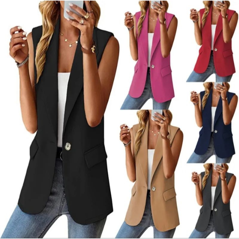 Rizqisport76 Jas Rompi Gaya Wanita Komuter Tanpa Lengan Kardigan Tank Top Wanita~Atasan Blazer Rompi