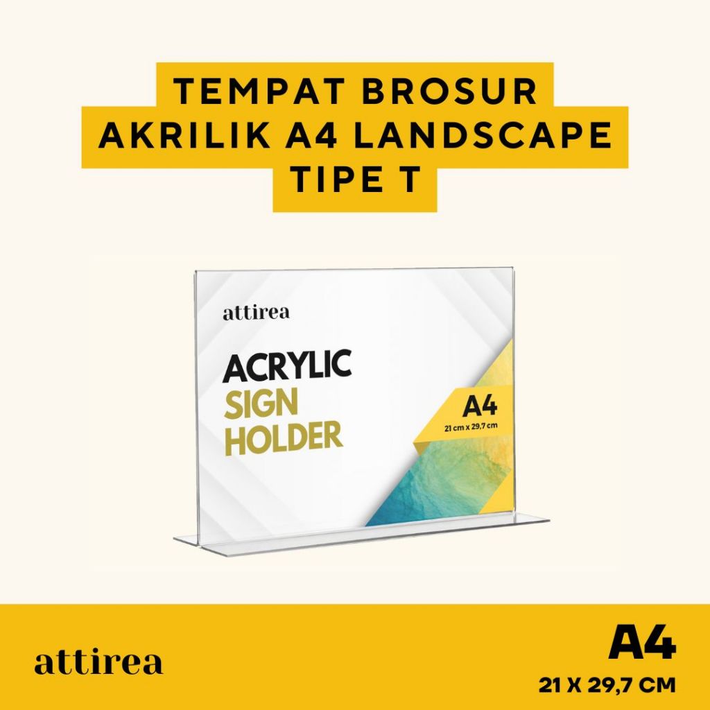 Tempat Brosur Akrilik A4 Landscape - Tipe T | Tent Holder Standing | Qris Card Menu
