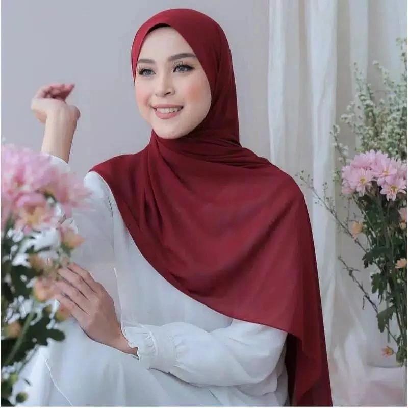 Pashmina ceruty baby doll / pashmina polos jahit tepi sabyan / jilbab muslim kerudung pashmina cerut