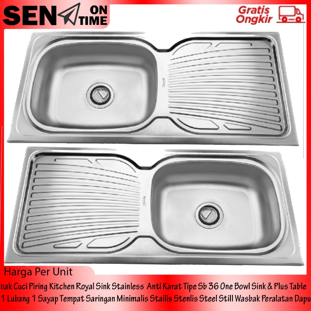 Bak Cuci Piring Wastafel Dapur Kitchen Royal Sink Stainless Anti Karat Tipe Sb 36 One Bowl Sink  Plu