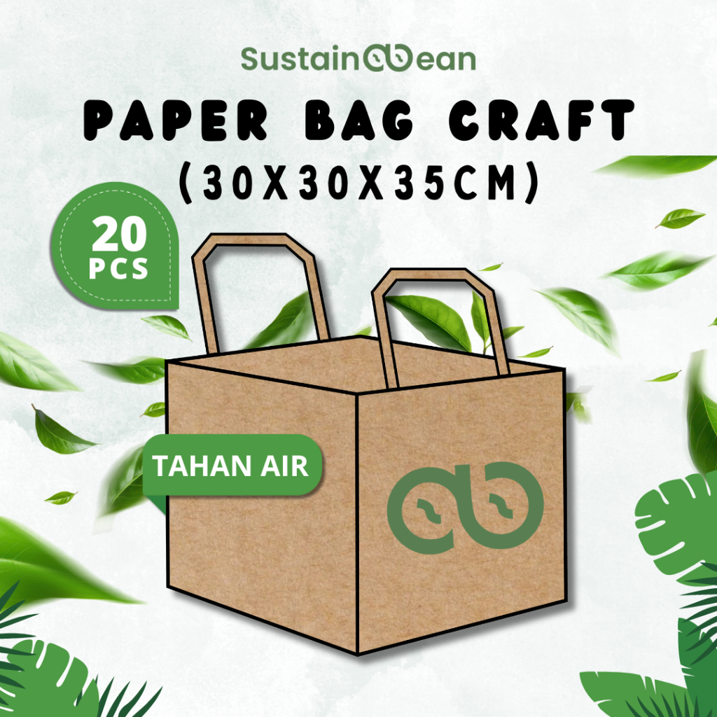 

Paper Bag Sustainabean Tahan Air | Kertas Kraft | Ukuran 30x30x35cm | Isi 20 pcs