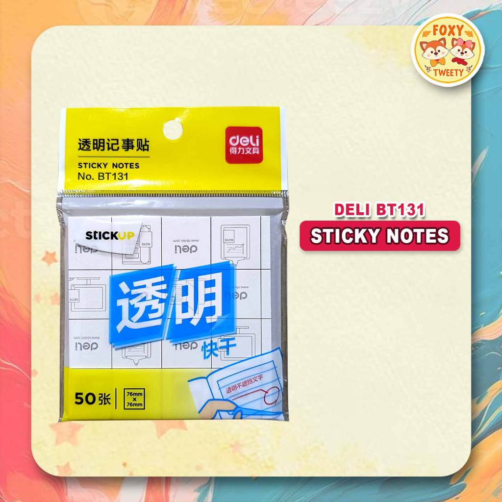 

Deli Transparant Sticky Notes / Memo Tempel Transparan 50 Lembar Pad Lem Kuat - BT131