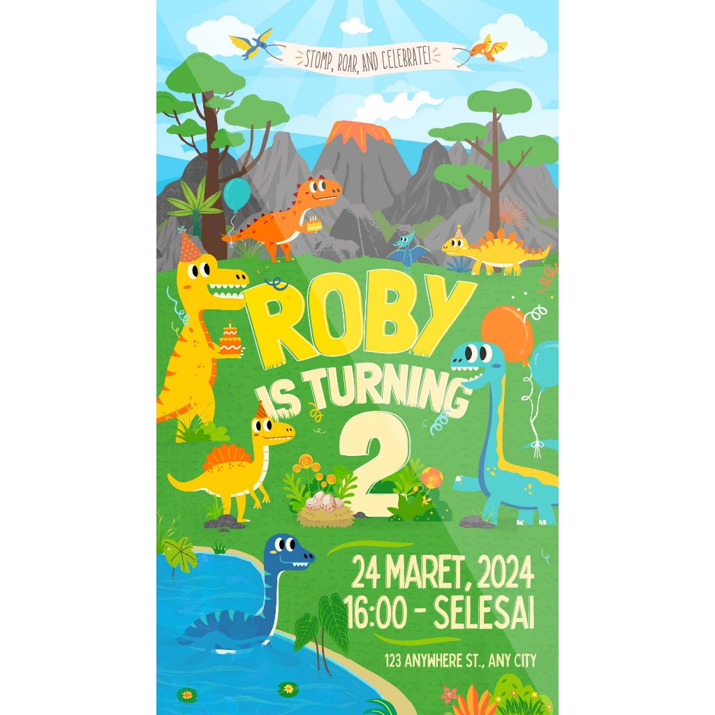 Undangan Ulang Tahun Birthday Invitation Ultah Anak tema dinosaurus A Potrait