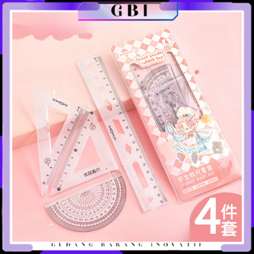 

GBI Penggaris Set 4IN1 20Cm Penggaris Lentur Bening Isi 4Pcs Lucu Ruller Set Transparant Perlengkapan Sekolah Menggambar Pelajar Mahasiswa Motif Polos Kemasan Ziplock