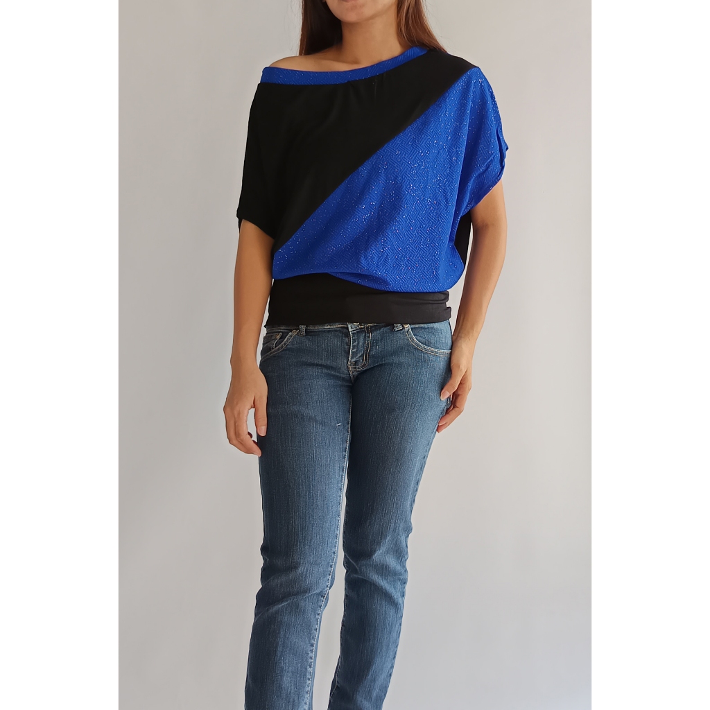 two tone off shoulder top | baju korea | kaos wanita