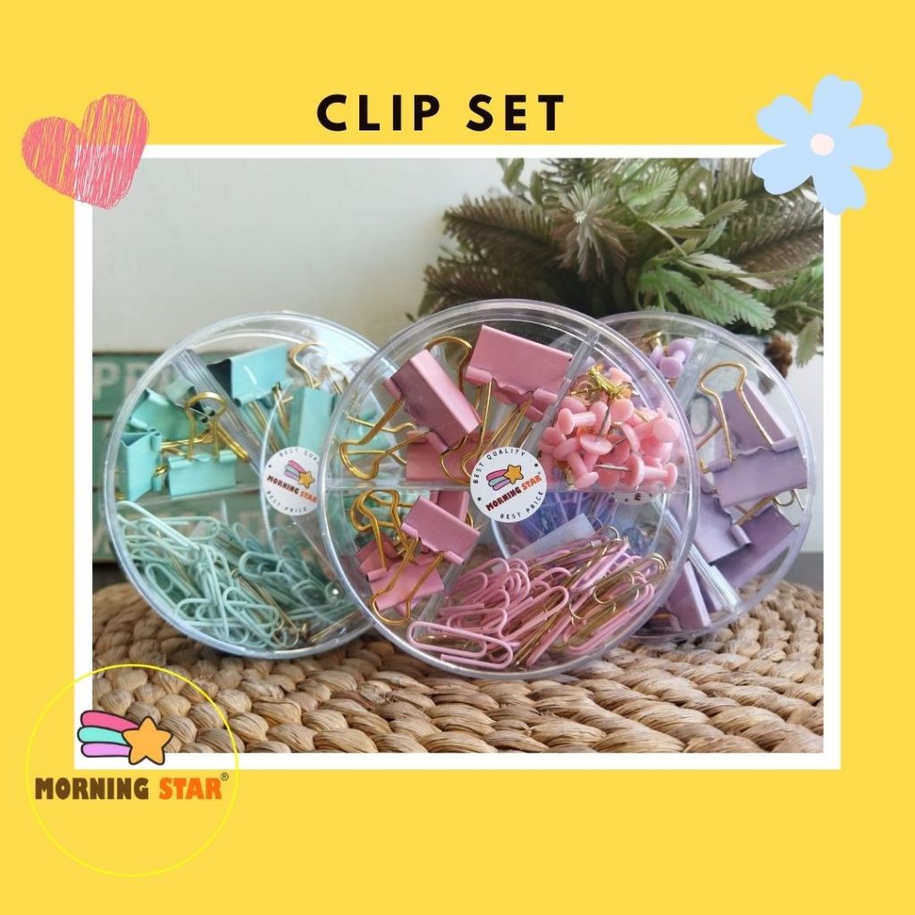 

MORNING STAR Clip Set / Kombinasi Penjepit Kertas Pastel / Stationery Set