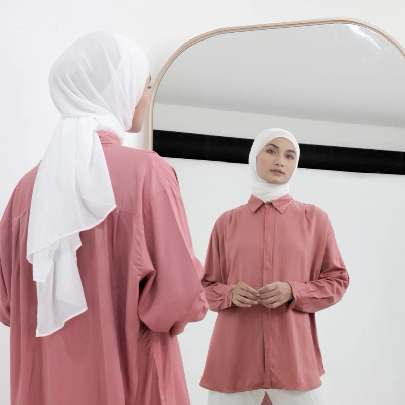 Baju Atasan Lexa Shirt | Kemeja Wanita Muslim Tangan Panjang Outfit Hijab | Baju Rayon Twill Terbaru