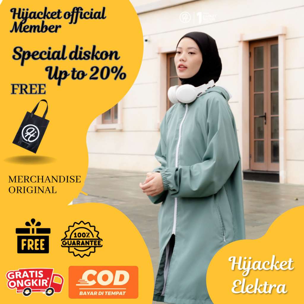 Jaket Muslimah Panjang Jaket Olah Raga Wanita Hijaber Bahan Despo Parasut Tahan Air dan Tahan Angin