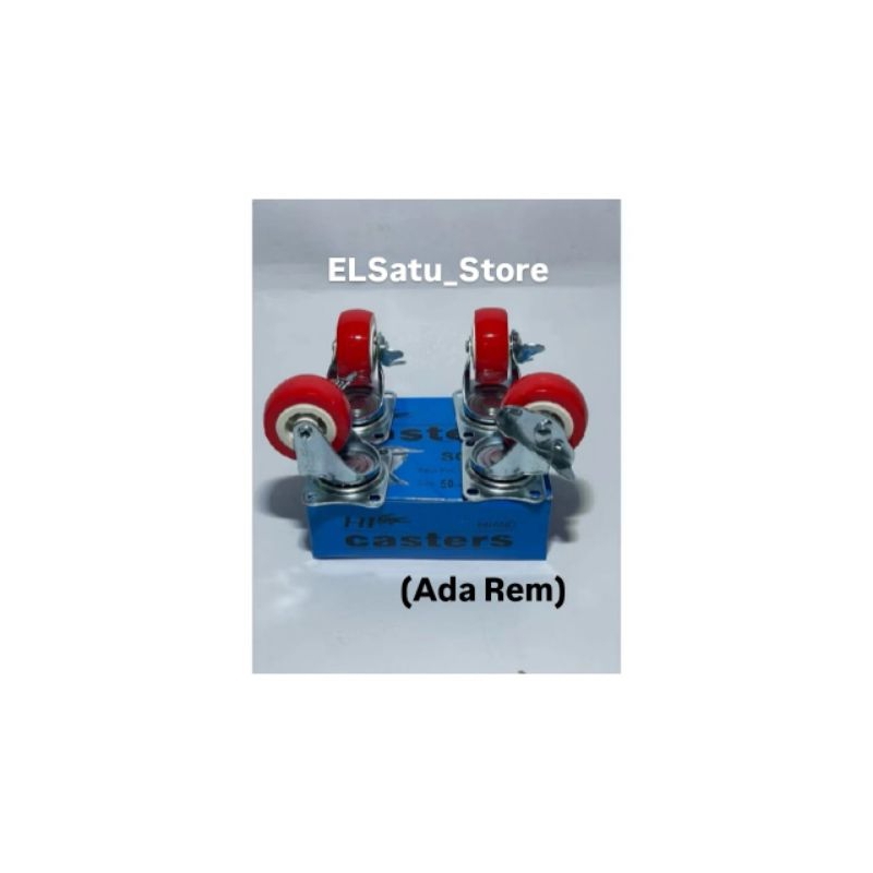 Roda casters/ysk merah #  hidup + rem kaki, Roda casters /ysk merah hidup tanpa rem