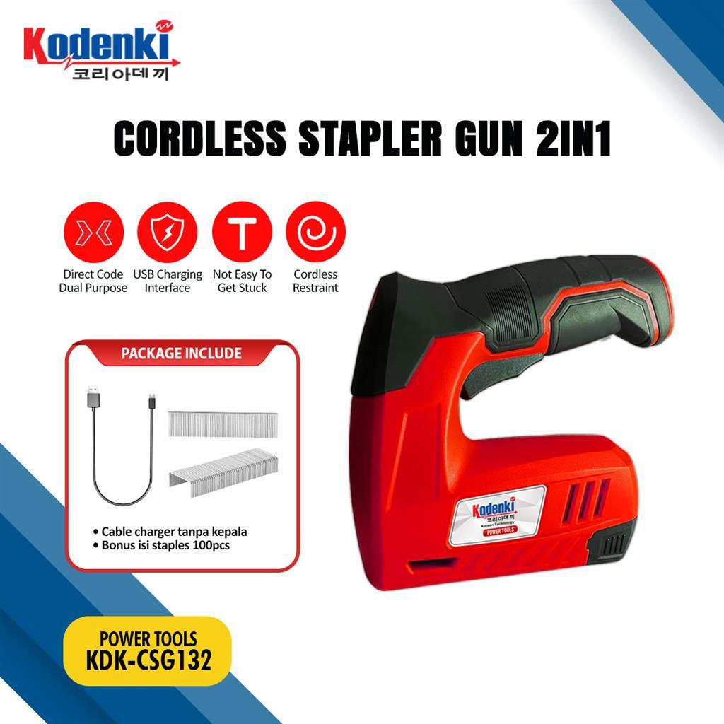 Kodenki Cordless Stapler Gun 2in1 Baterai 4V Alat Tembak Paku Staples - Mesin Alat Cordless Staples 