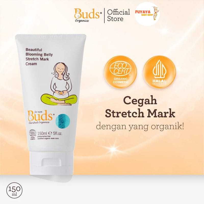 Buds Organics Beautiful Blooming Belly Stretch Mark Cream 150ml - Lotion atau Krim Pelindung dan Per