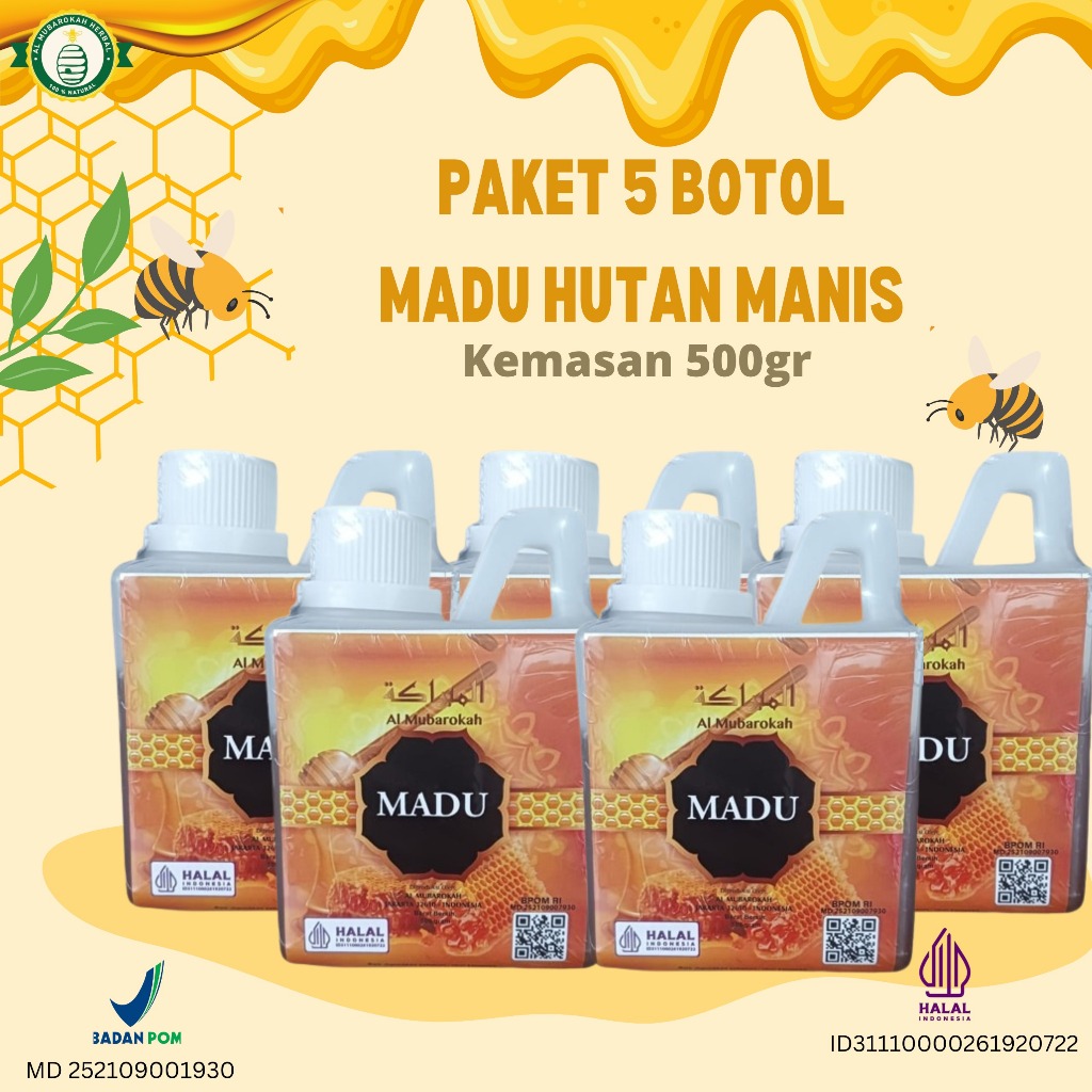 

AL MUBAROKAH - Paket Isi 5 Botol Madu Al Mubarokah Kemasan 500g