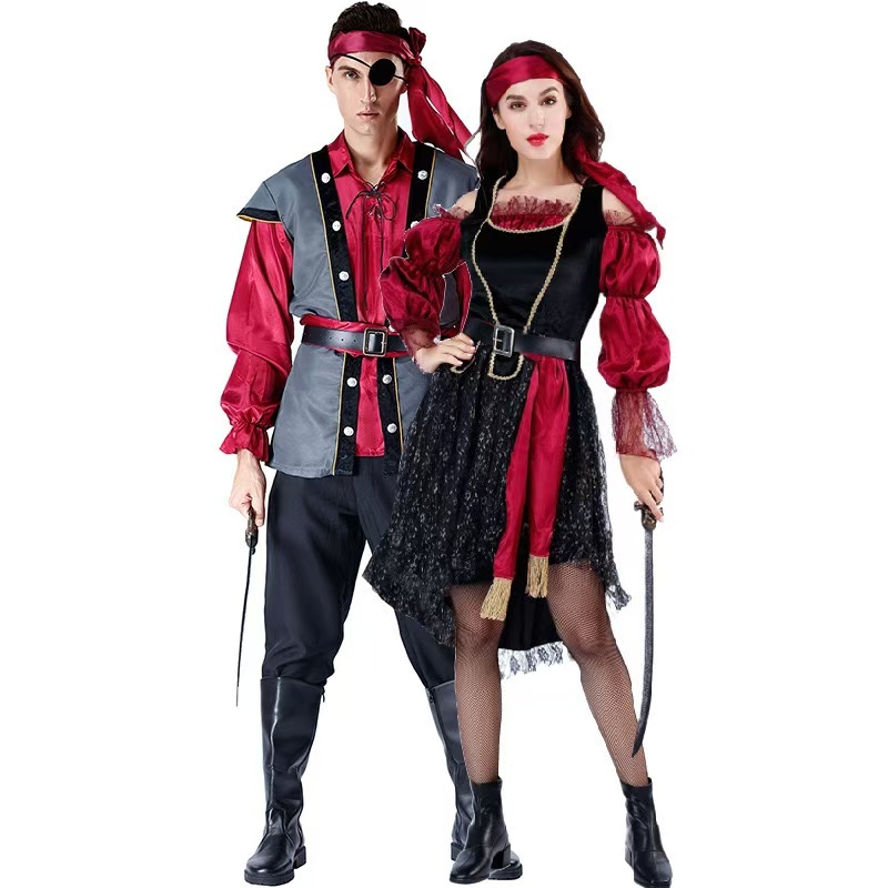 M-XL Halloween men's pirate costume, men's Caribbean pirate cosplay, women's pirate costume, uniform