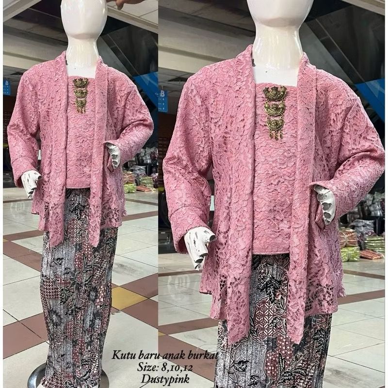 Setelan Kebaya Kutubaru Anak Set Rok Plisket Batik / Baju Kebaya Anak Perempuan Umur 3 4 5 6 7 8 9 1