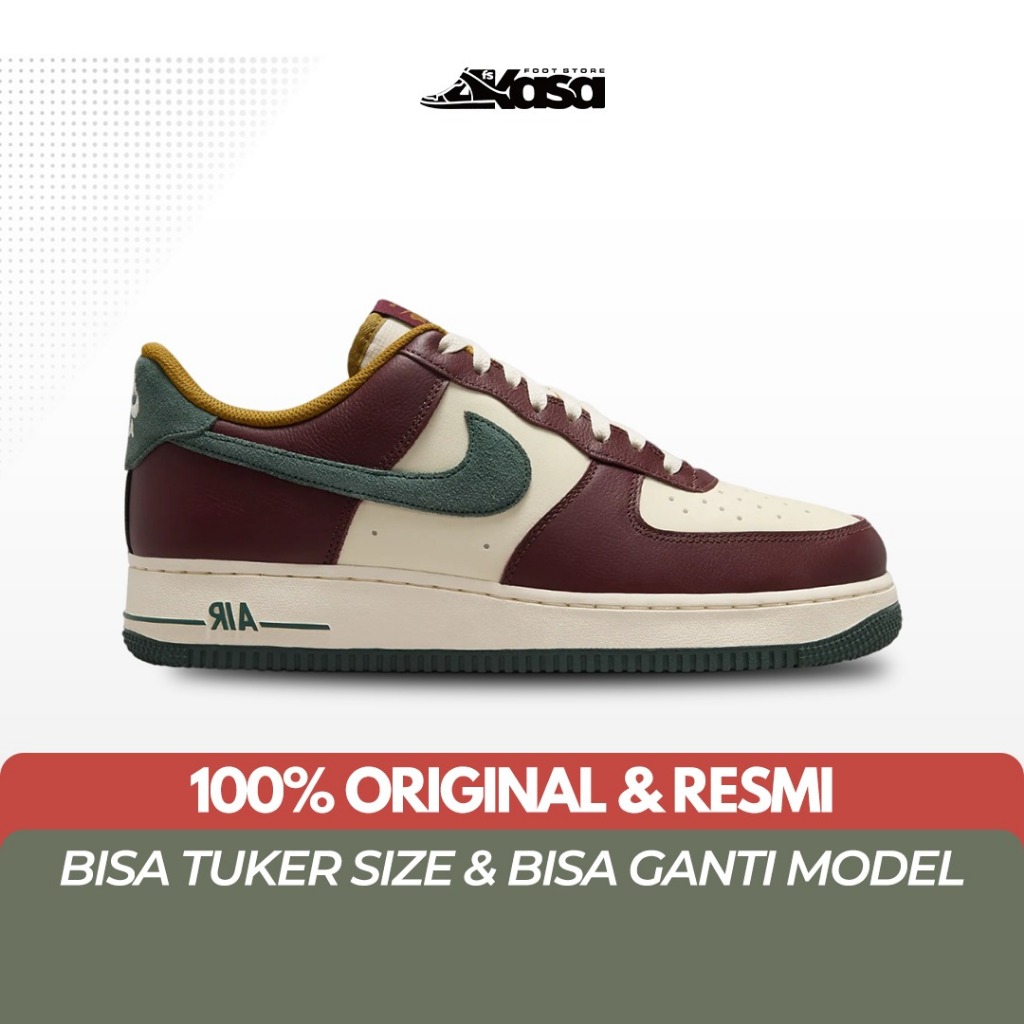 Sepatu Sneakers Pria Nike Air Force 1 07 LV8 Coconut Milk Dark Team Red Bronzine Vintage Green