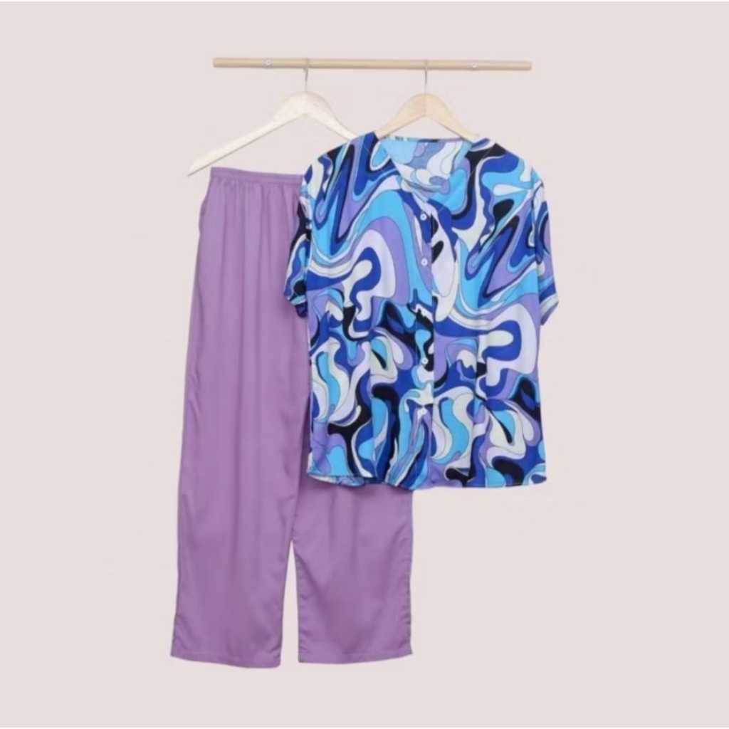 Set Piyama Busui Friendly Jumbo Lengan Pendek Bukaan Kancing