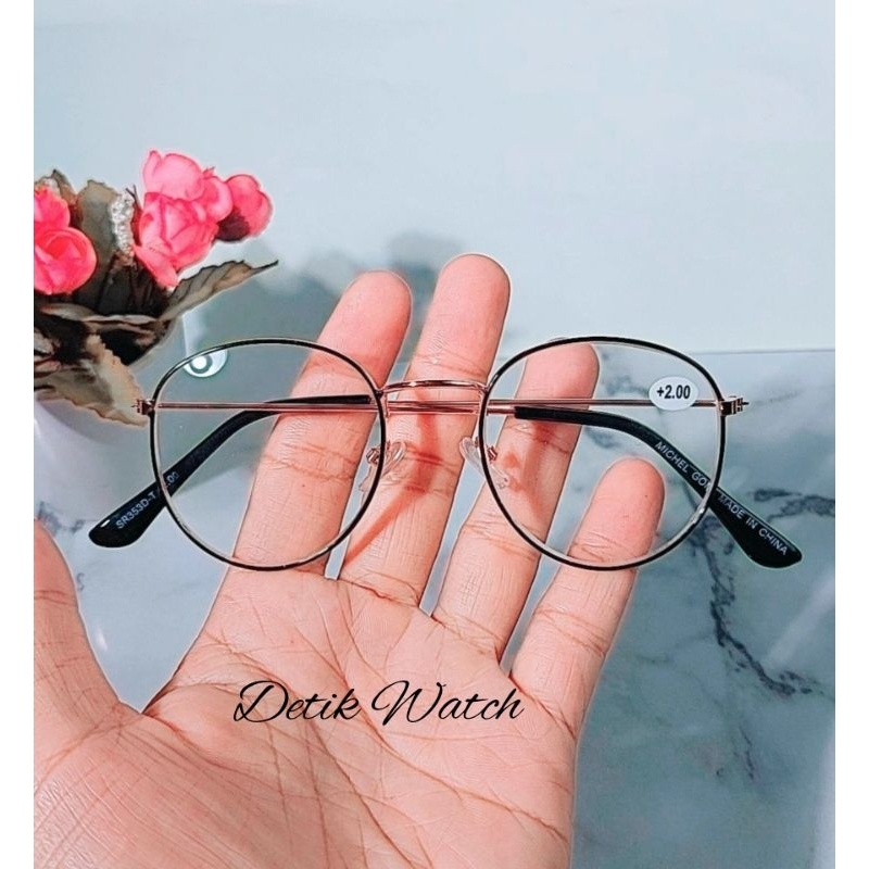 Kacamata Baca Oval Frame Besi Warna Black Gold SR353D-T Kacamata baca Cewek Cowok