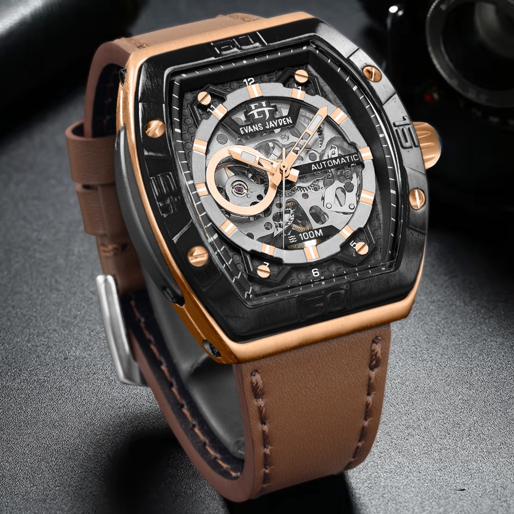 EVANS JAYDEN JAM TANGAN PRIA EJ 9563 KULIT AUTOMATIC MOVEMENT WATER RESISTANT 10 ATM