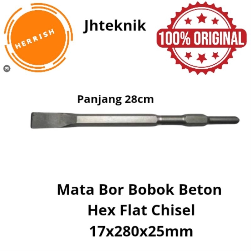 JHTeknik Mata Bor Bobok Beton 17x280x25mm HERRISH 100% ORIGINAL/Mata Bor Flat Chisel (Gepeng) 17X280