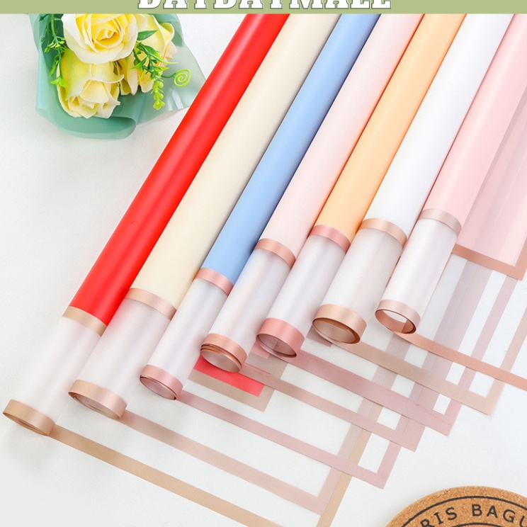 

Obral Murah 2 LEMBAR Transparent Gold Frame Cellophane Double List Flower Wrapping Waterproof Paper Kertas Buket Bunga 6132