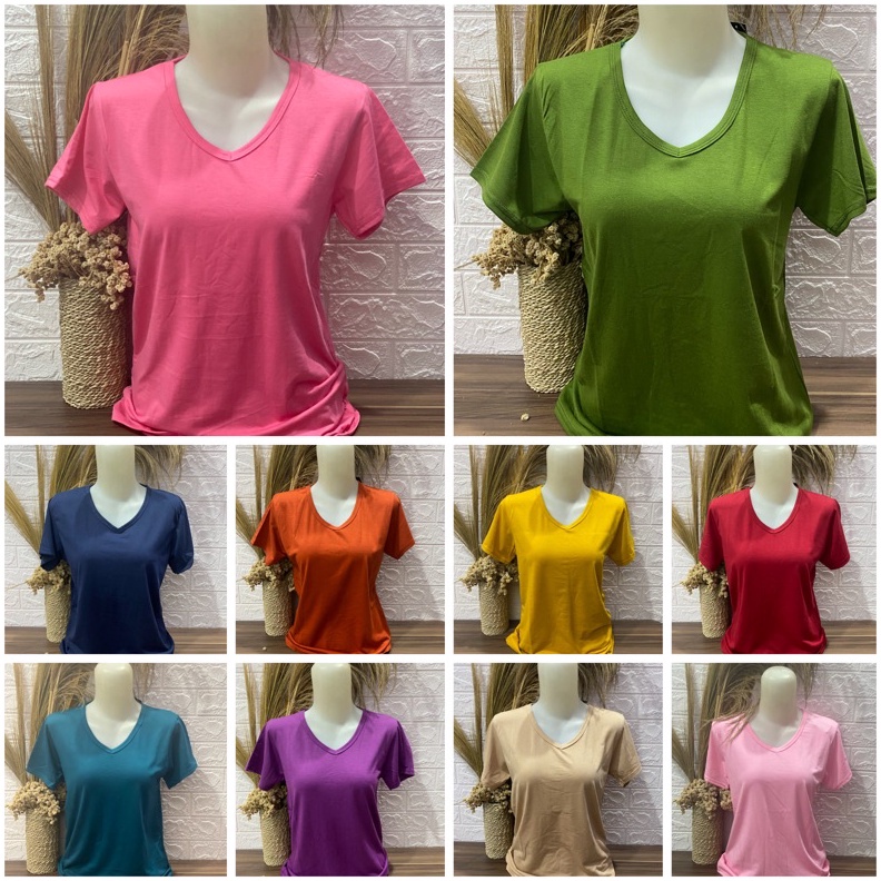 Kaos Wanita V neck Polos pendek L XL XXL Kaos Polos Pendek Wanita