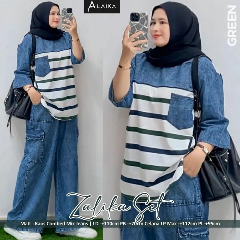 (Oneset) Zalika set/ Mickey set/ Maharani set / set wanita dewasa jeans produk Valent