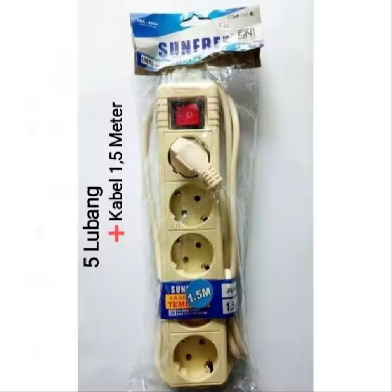 SUNFREE Jupiter StopKontak 5 lubang Panjang Kabel 1,5 meter colokan listrik Rol Raun Cok Sambung Sak