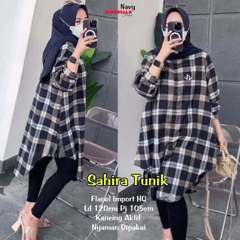 SAHIRA TUNIK BY MARSELLA/TUNIK BAHAN FLANEL MOTIF KOTAK LD 120 CM