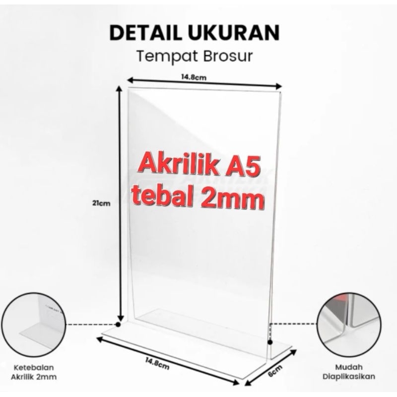 

Akrilik Standing T / Tempat Brosur / Tent Holder / Akrilik Display ukuran A5