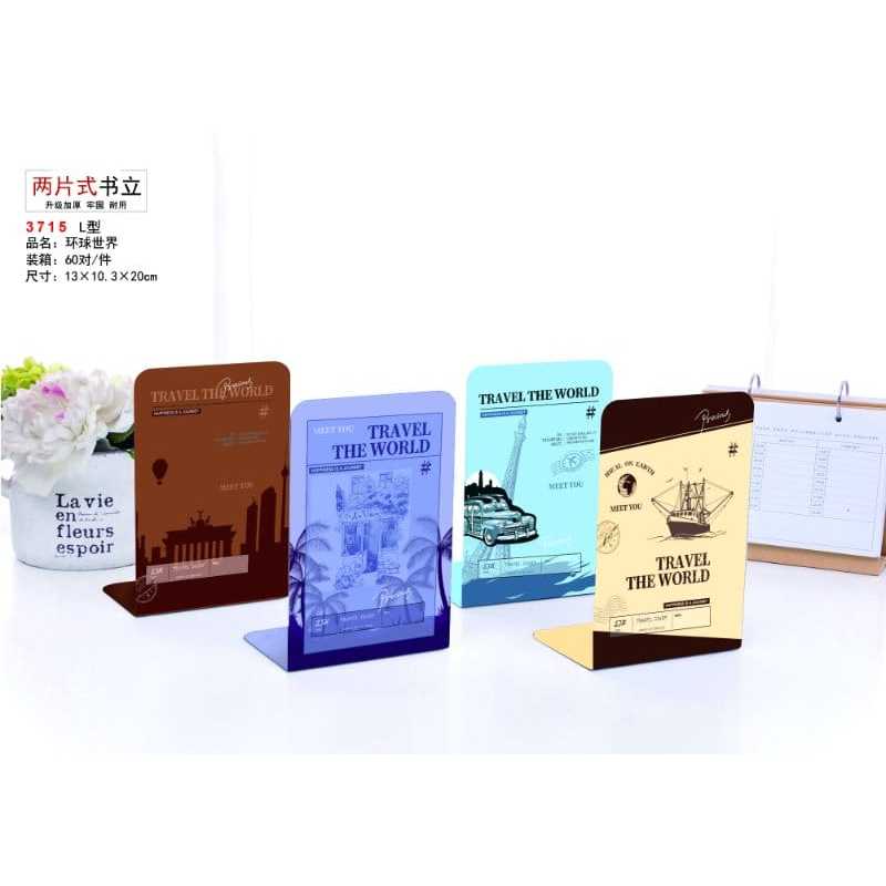 

[FREE DUS] 1 Set Isi 2 Pcs Book End Stand / Sandaran Penyangga Buku Travel The World Dunia Alam