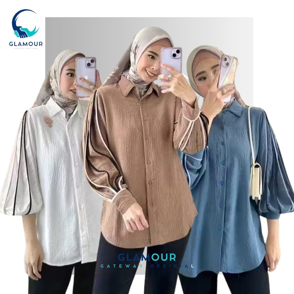 Devanka Shirt Kemeja Lengan Balon | Kemeja Wanita Korean Style | Blouse Wanita Elegan Motif | Atasan