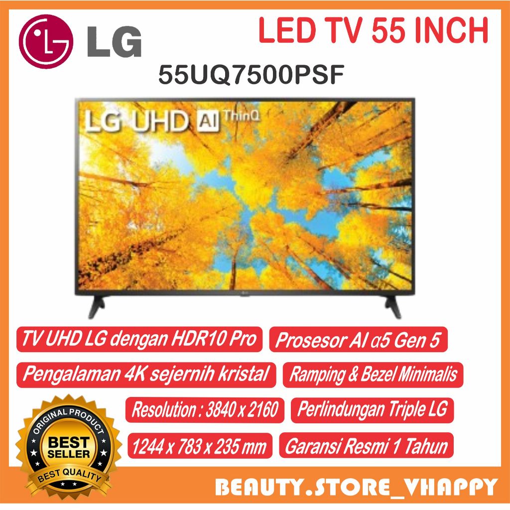 TV LED LG 4K Smart UHD TV 55 inch 55UQ7500PSF AI ThinQ® HDR10 Pro