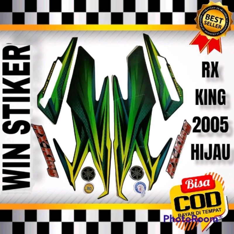 striping stiker RX king 2005 hijau satu set emblem timbul komplit, lis body sticker rx king 2005 hij