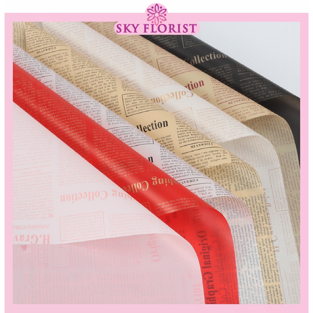 

20 Lembar Kertas Cellophane Buket Motif Koran Flower Wrapping Newspaper Pattern KB6208