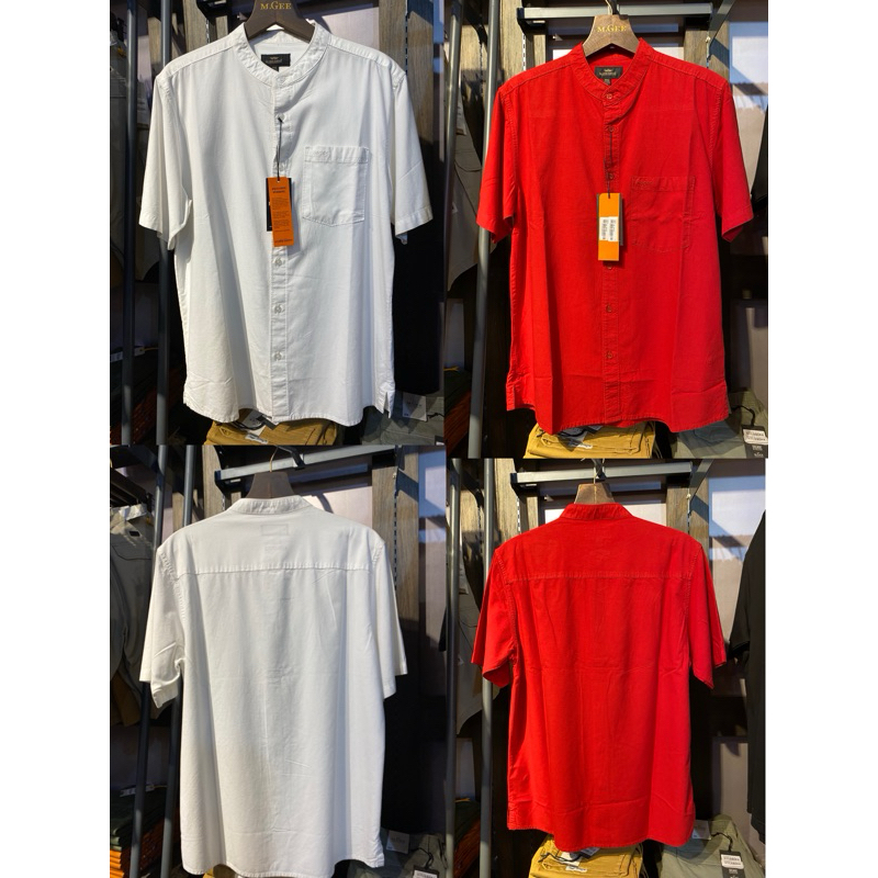 KEMEJA KERAH SANGHAI PRIA MGEE ORIGINAL PEACE WHITE AND RED