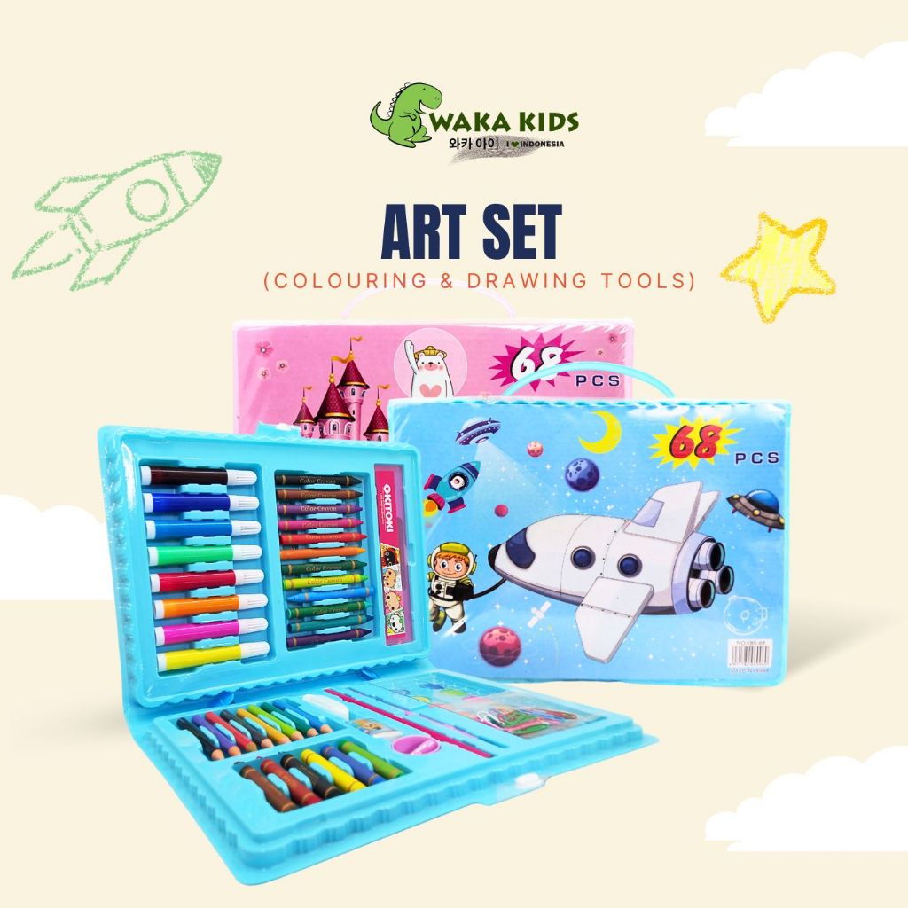 

Wakakids Crayon Art Set Pensil Warna Cat Air Perlengkapan Mewarnai Anak Bentuk Koper Isi 68 Pcs Venjr