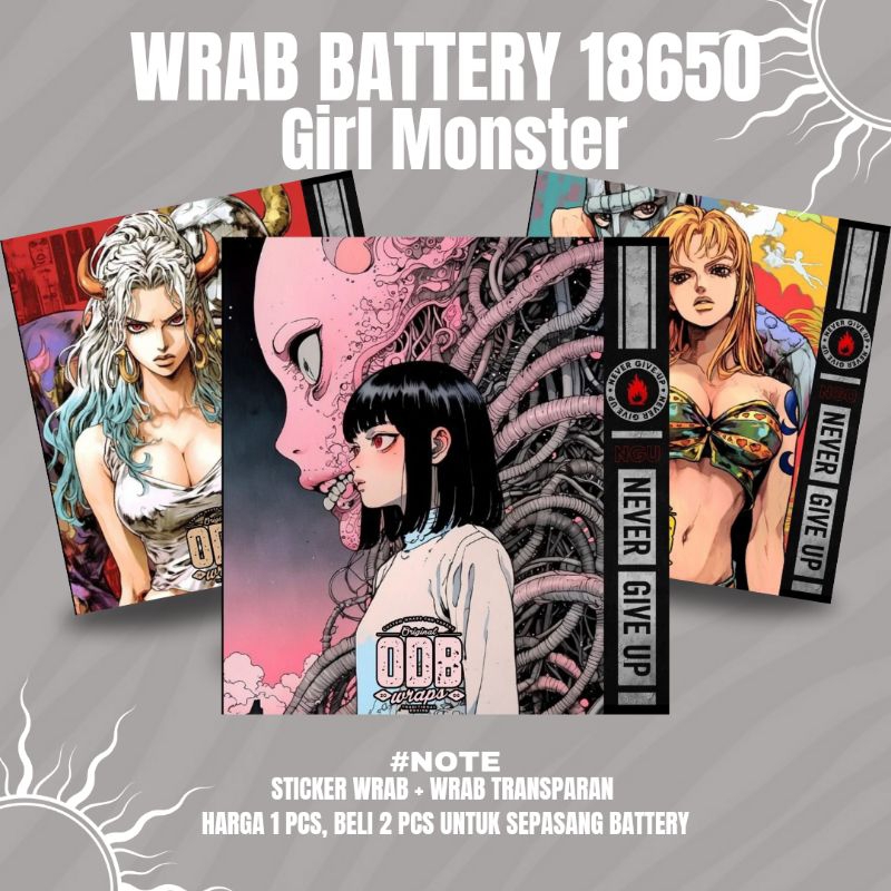 

Stiker Wrap Baterai 18650 ODB Girl Monster Full Motif Untuk Melindungi Baterai