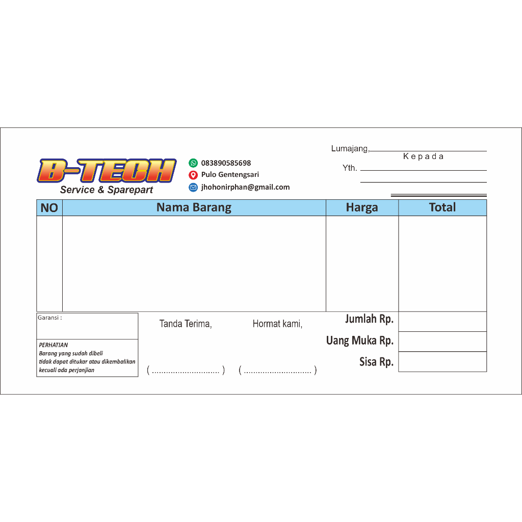 

syam nota service hp custom 2 ply ukuran 1/3 folio