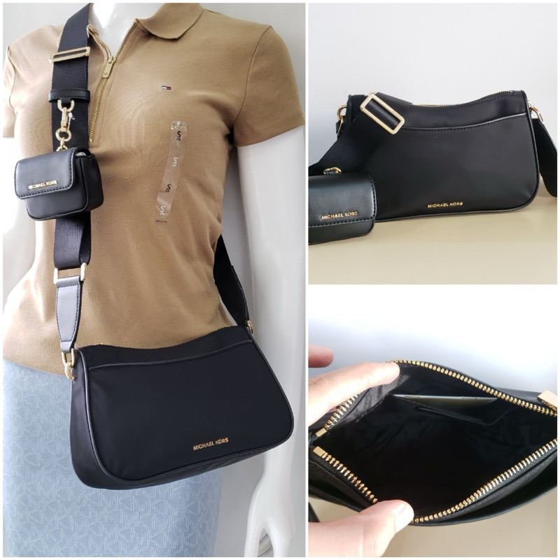 MK Jet Set Medium  nylon tz pouch crossbody with strap 23x14x7cm