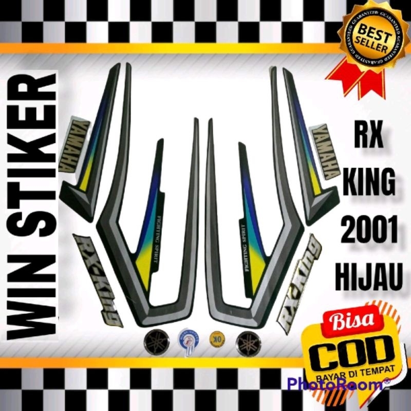 striping stiker RX king 2001 hijau satu set emblem timbul komplit, lis sticker rx king 2001 hijau