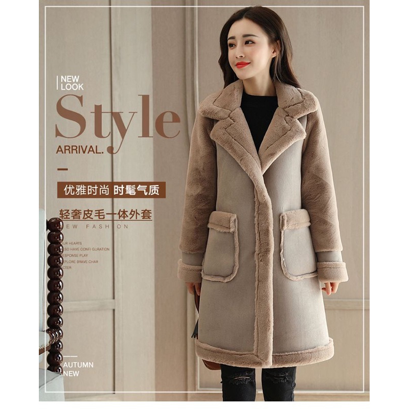 COAT LAMB INNER FUR SUEDE WANITA WINTER THERMAL MUSIM DINGIN