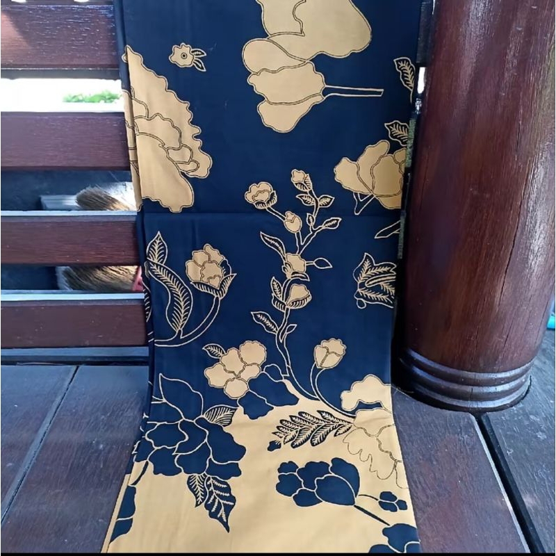 kain batik sanforized motif daun bunga navy