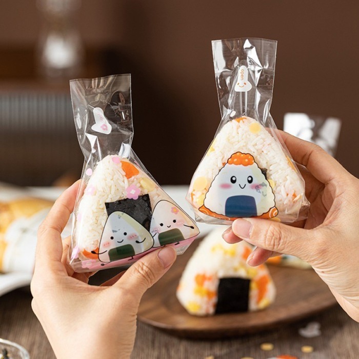 Plastik  Segitiga Pembungkus Nasi Onigiri Roti Kue Bermotif Plastik Pembungkus Nasi Bento