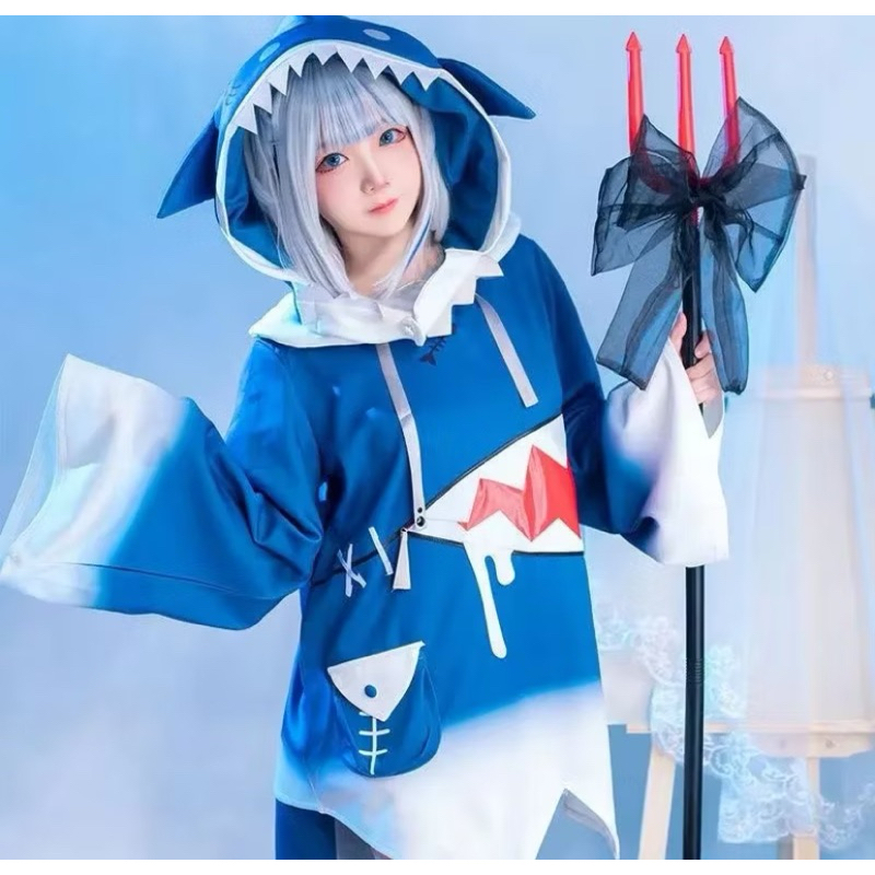 Ready Stock VTuber Hololive Gawr Gura Cosplay Costume ENG Shark Kid Hiu Kostum Karnaval Anak Baju Co